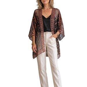 Vintage 100% Silk Cardigan Open Sheer Boho Luxe Evening Layer Black Women's M